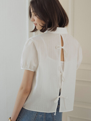 Open back ribbon point blouse_Ivory