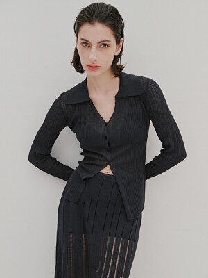 seethrough collar slim cardigan-charcoal