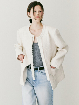 A TIE RIBBON TWEED JACKET_IVORY