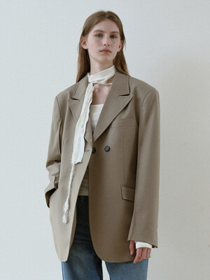 BOYFRIEND DOUBLE BUTTON JACKET_KHAKI