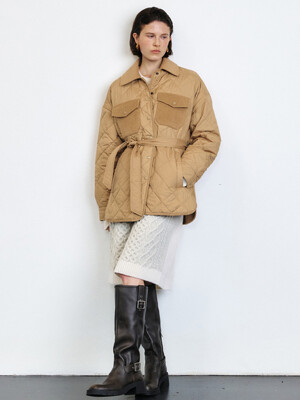 CASHMERE QUILTED PADDING JACKET [CAMEL][BLACK]