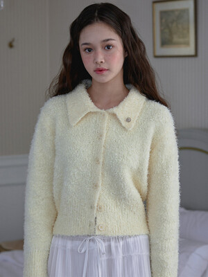 Hairy Collar Knit Cardigan [Light Yellow]