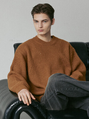 Wool Punching Crew Neck Knit (Camel)