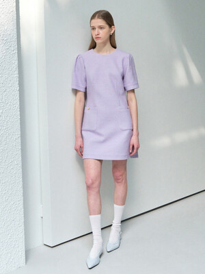 Half Sleeve Tweed Mini Dress_3color