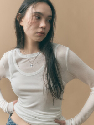 [SET] 사이드 셔링 레이어드 티셔츠 화이트 MDTS067WHITE