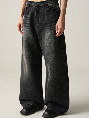 Snap Wide Denim Pants - 2COL