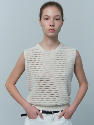 mash pattern knitted vest (cream)