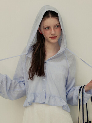 Jacquard dot frill hood blouse - sora