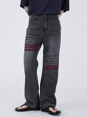 SEXUAL PAINTING DOODLE DENIM PANTS [BLACK]