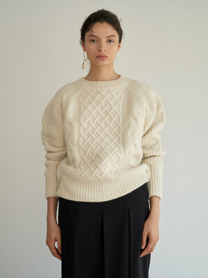 TTW CASHMERE ROUND NECK CABLE KNIT 4COLOR