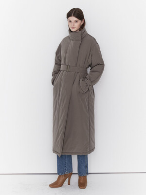 HIGH NECK LONG PADDING COAT (ash khaki)