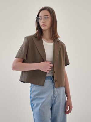 SS22 Part2. Luve3 Linen Hidden ButtonS Back-Open Short Jacket_Mocha