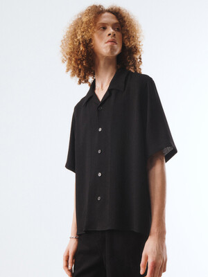 COZY OPEN COLLAR LACE SHIRT BLACK