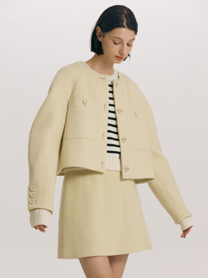 [SET]HAMPTON Quilted crop wool jacket + MAYFAIR A-line wool mini skirt (2color)