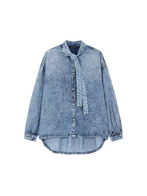 데님 - 아르마니 익스체인지 (ARMANI EXCHANGE) - AX 여성 리본 넥 버튼업 데님 셔츠(A422320502)