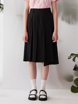 Unbalance Pleats Midi Skirt  Black (KE3227M055)