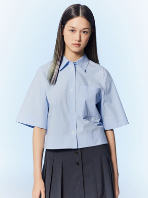 Signature Crop Shirts Blouse  Sky Blue (KE3360M03Q)