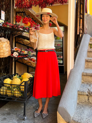 MINORI Pleated skirt (Red)
