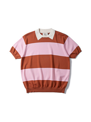 Striped Round Collar Knitwear Brown&Pink
