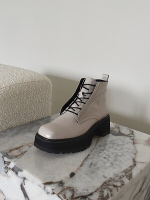 Wrinkle Square Line Platform Ankle Boots - Light Grey