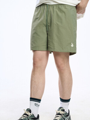 Clever Symbol Embroidered Athleisure Shorts_Khaki