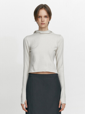 TURTLE NECK HOOD KNIT, IVORY