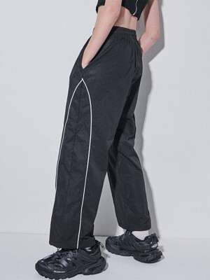 Piping Line Training Wide String Jogger Pants [Black]