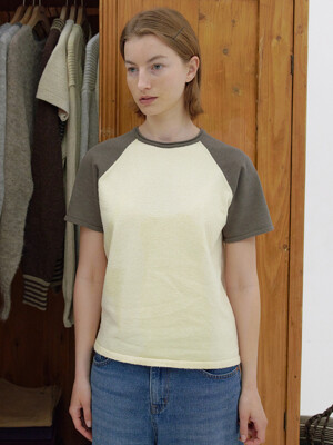 [Women] Tail Raglan Knit T-Shirt (Yellow/Khaki)