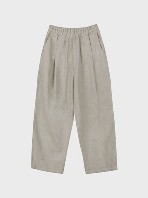 WIDE TUCK LINEN BANDING PANTS_LIGHT GREY