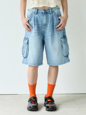 Cargo Denim Shorts (Blue)