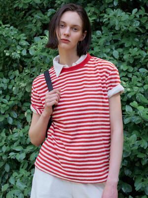 (UNI) Terry Stripe T-Shirt_Red