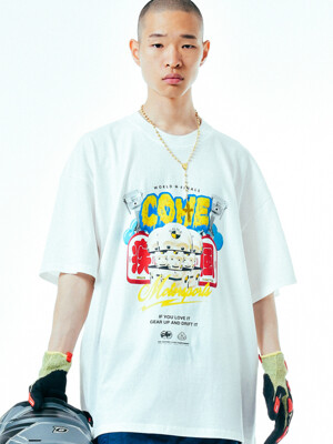 [UNISEX] C.O.M.E Motorsports Oversized Printed Cotton-Jersey T-Shirt (White)