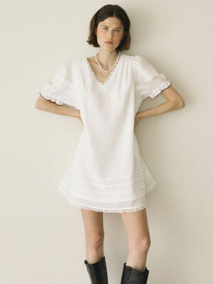 LACE PINTUCK DRESS - WHITE