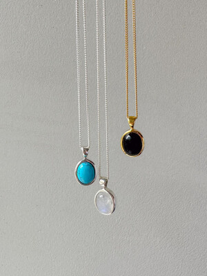 silver925 oval gemstone necklace (3type)