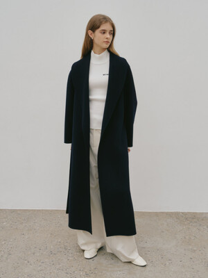 SENNE Cashmere Shawl Collar Handmade Coat_Royal Navy