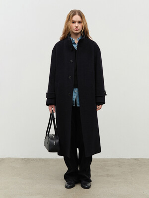 UNISEX STAND COLLARED WOOL COAT NAVY_UDCO4D126N2