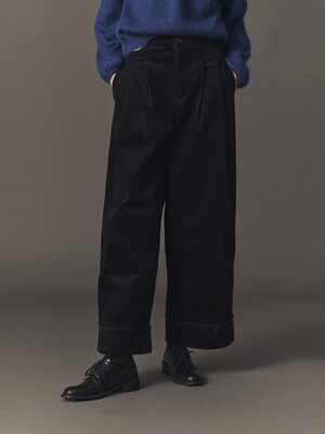 CORDUROY TUCKED PANTS_D NAVY