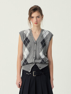 25SS CARSON ARGYLE KNIT VEST (GREY)