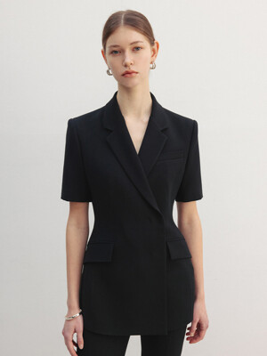 TRINITY Double breasted tailored half sleeve blazer (Light pink/Modern black)