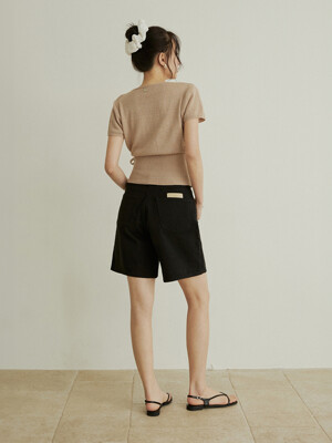 Back label cotton half pants - 3color