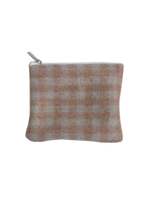 pink grey check pouch