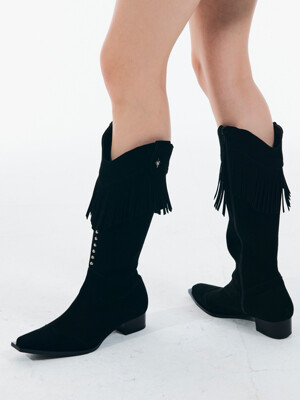 Suede fringe boots (black)