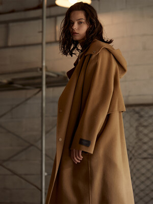 handmade hood long coat_CAMEL