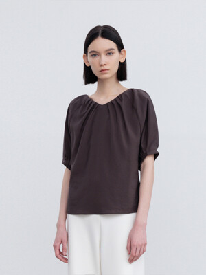 V NECK PUFFED SLEEVES TENCEL BLOUSE