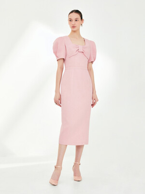 ROSALIE Ribbon detail Square neck dress (Flamingo pink)
