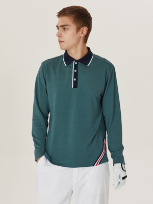 헤일리 골프웨어 남성 포인트 배색 긴팔 피케 티셔츠 그린 HF_KT2002GR