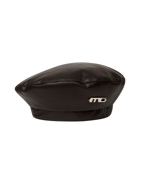 모자 - 마리떼프랑소와저버 (Marithe Francois Girbaud) - METALLIC MG LOGO LEATHER BERET brown