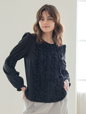 WED_French round neck blouse_BLACK