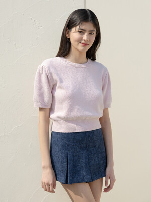 ROUND NECK PUFF SLEEVES KNIT_PINK