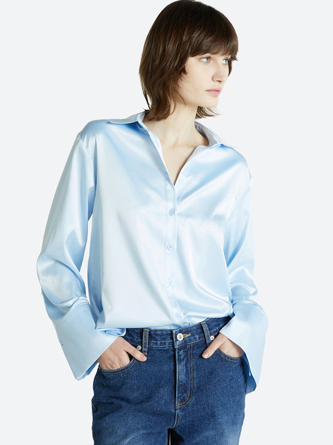 셔츠,블라우스 - 해브레스 (HAVELESS) - Overcuff Silky Shirt Sky Blue